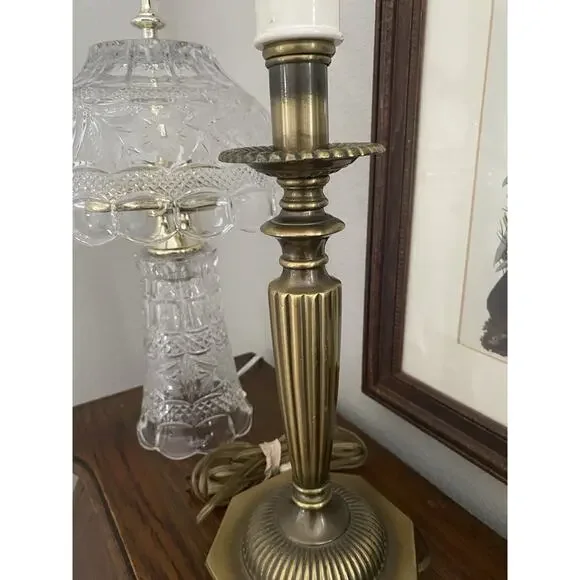 Vintage Neo-Classical Brass Candlestick Lamp Vintage Brass Lamp